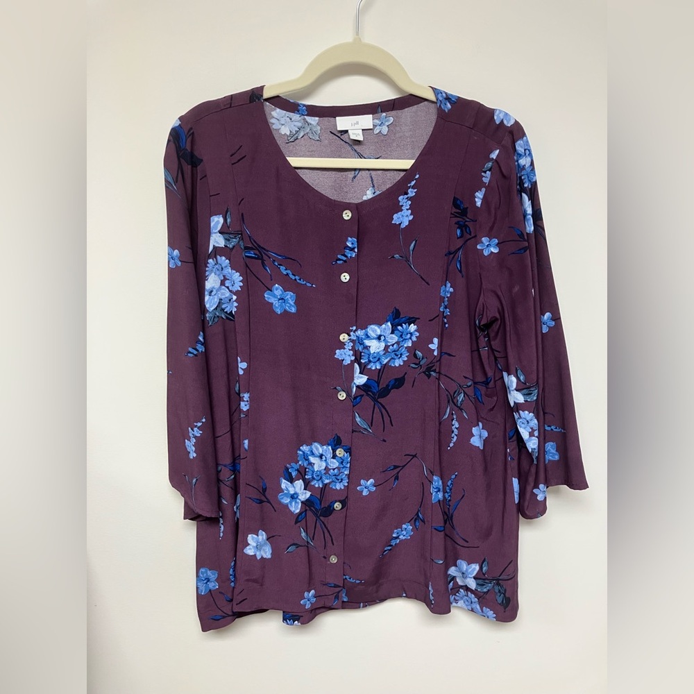 J. Jill, Plum and Blue Floral Top, M